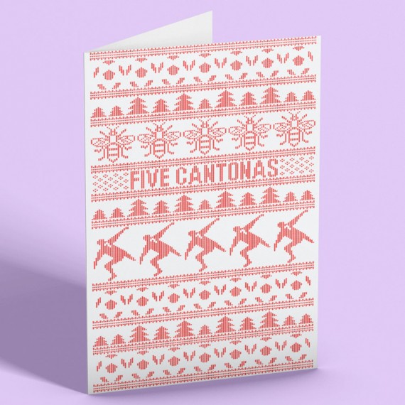 Five Cantonas Christmas Jumper Greetings Card (Red Knit)
