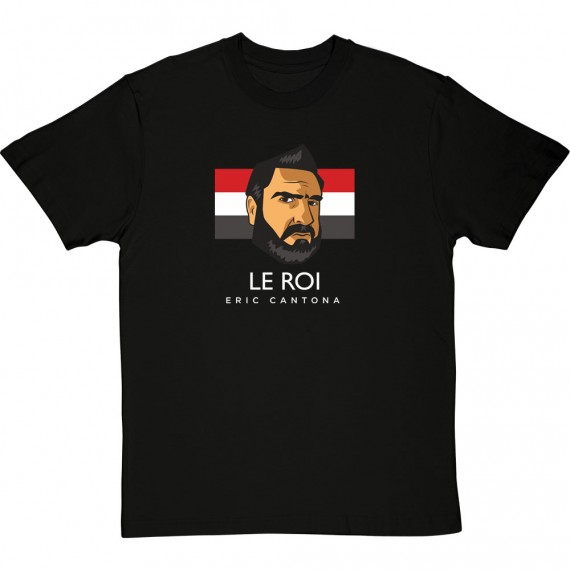 Eric Cantona "Le Roi" Head and Flag Large Print T-Shirt