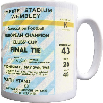 Wembley 1968 European Cup Final Ticket Ceramic Mug